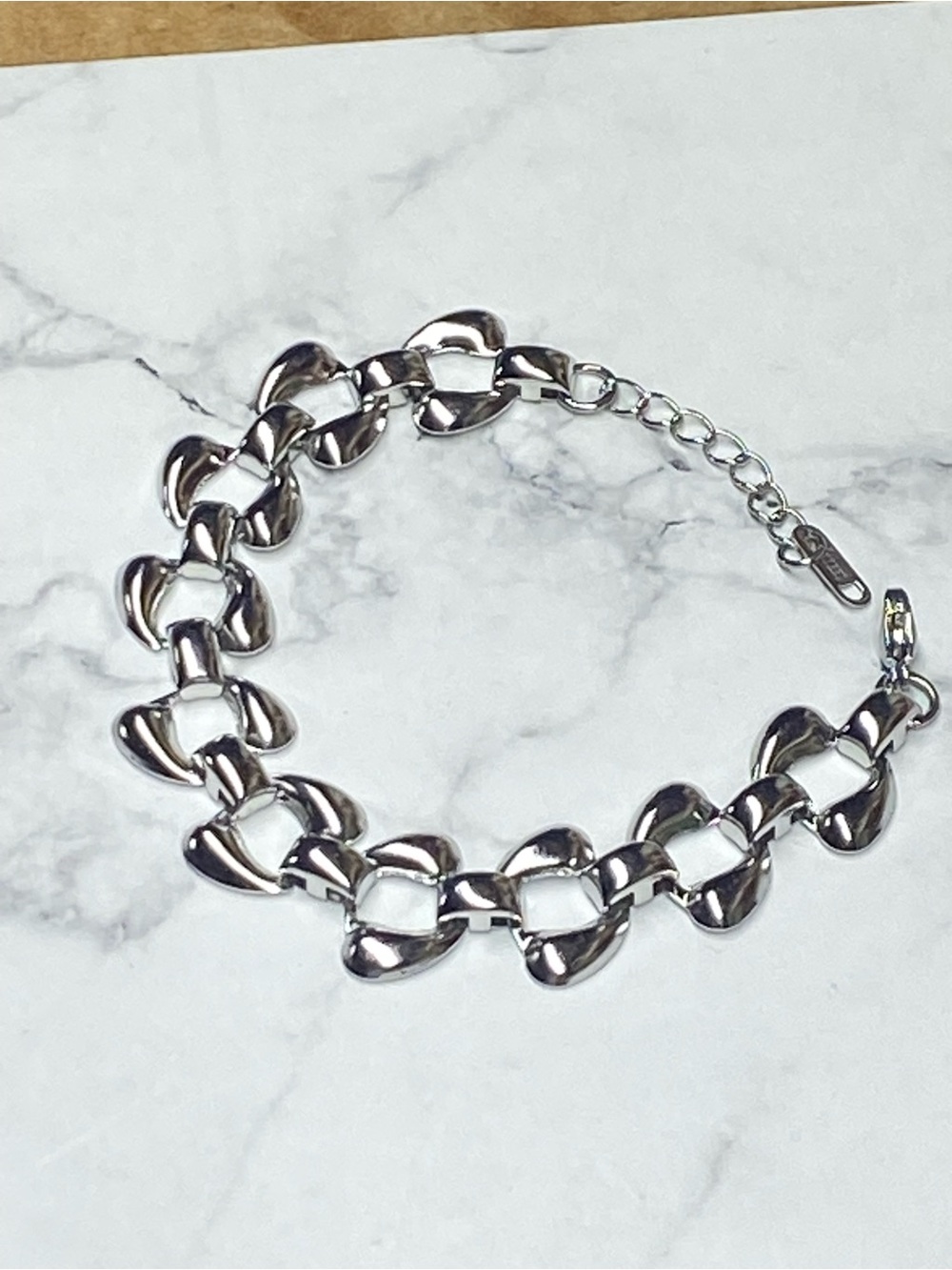 Polished Silver Link Bracelet with Adjustable Chain